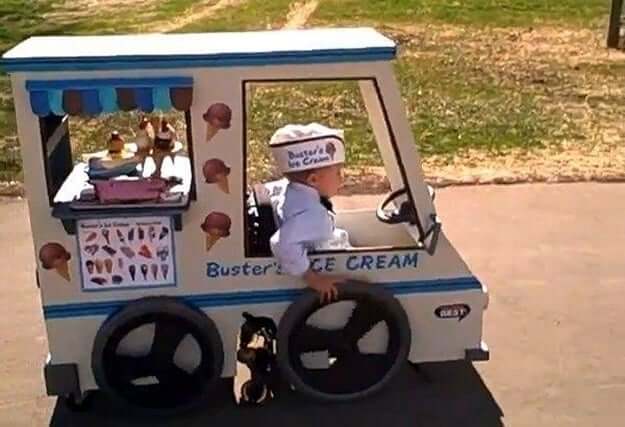baby on an ice cream truck wheelchair