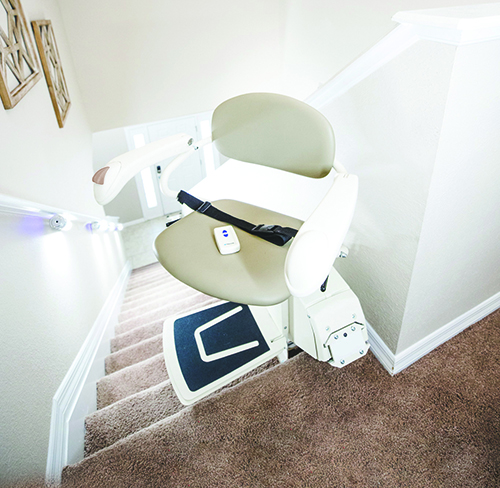Straight Rail Stairlift at the top of the stairs